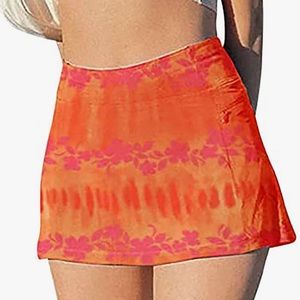 Orange Floral Mini Skirt